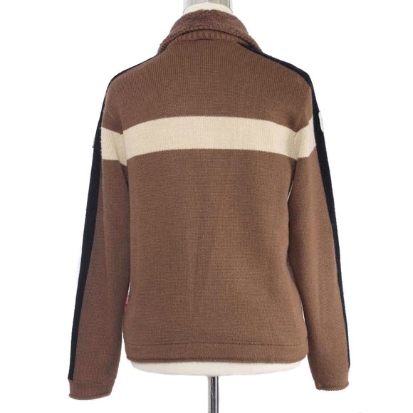 CAMPAGNOLO Brown Wool Blend Ski Theme Patches 1/4 Zip Sweater Vintage - Picture 3 of 7